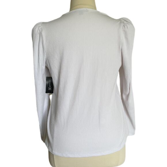 INC International Concepts Ribbed Puff-Sleeve Top 1X White - Picture 4 of 4